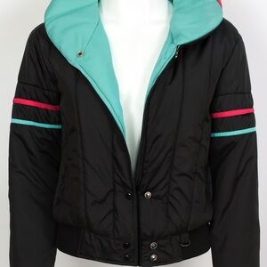 Vintage 80s Ski Puffer Jacket –Teal Pink Colorblock–Women’s 14–Retro Winter Coat